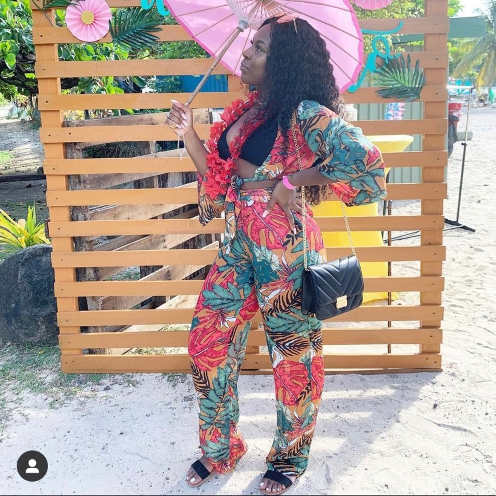 Orange Tie Front Beach Top & Wild Leg Pants
